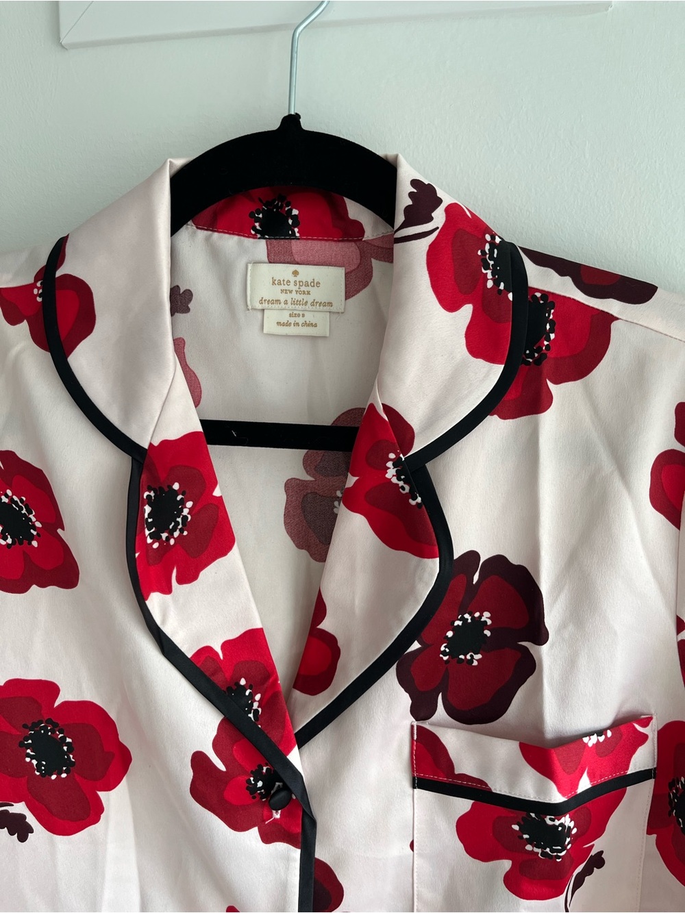 kate spade Red and Black Floral Satin Pajama Set